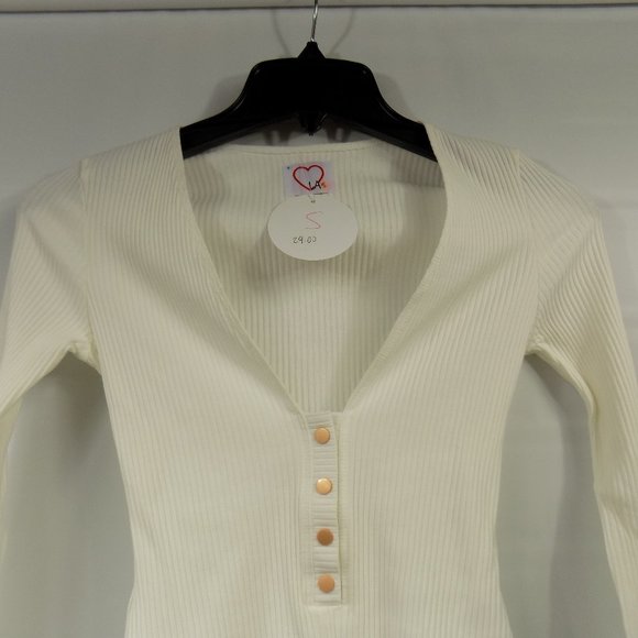 LoveLA Brenda Snap Button Long Sleeve V-Neck Bodysuit Size S - Picture 3 of 10